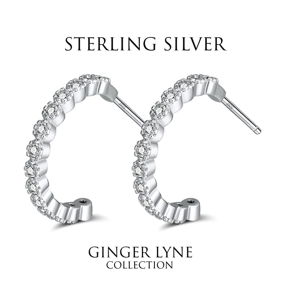 Half Hoop Earrings for Women Sterling Silver Clear Cz Ginger Lyne Collection