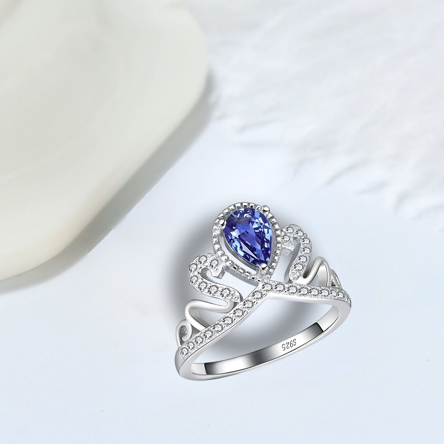 Crown Engagement Enhancer Ring for Women Blue Cz Sterling Silver Ginger Lyne Collection