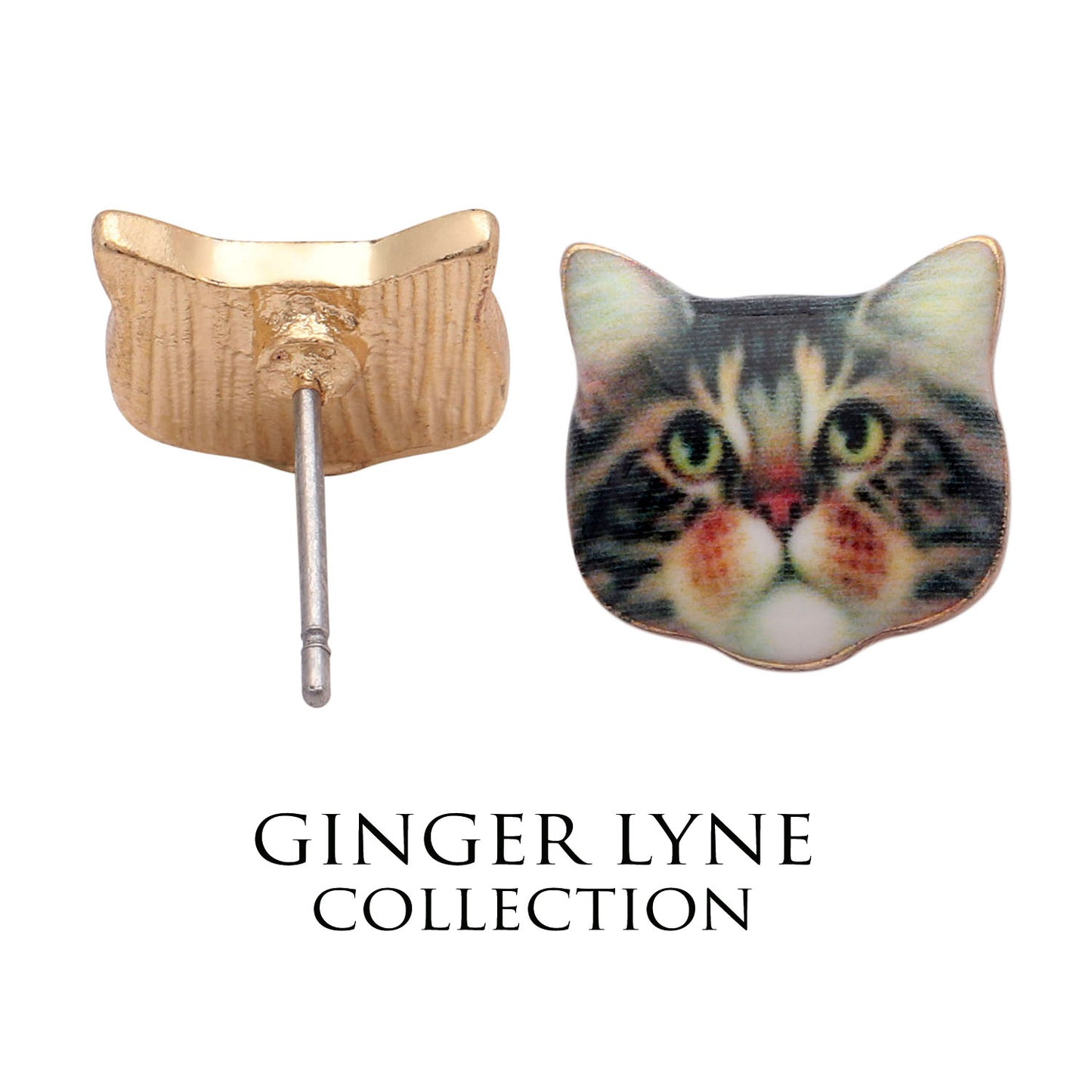 Tabby Cat Kitty Stud Earrings for Women Ginger Lyne Collection