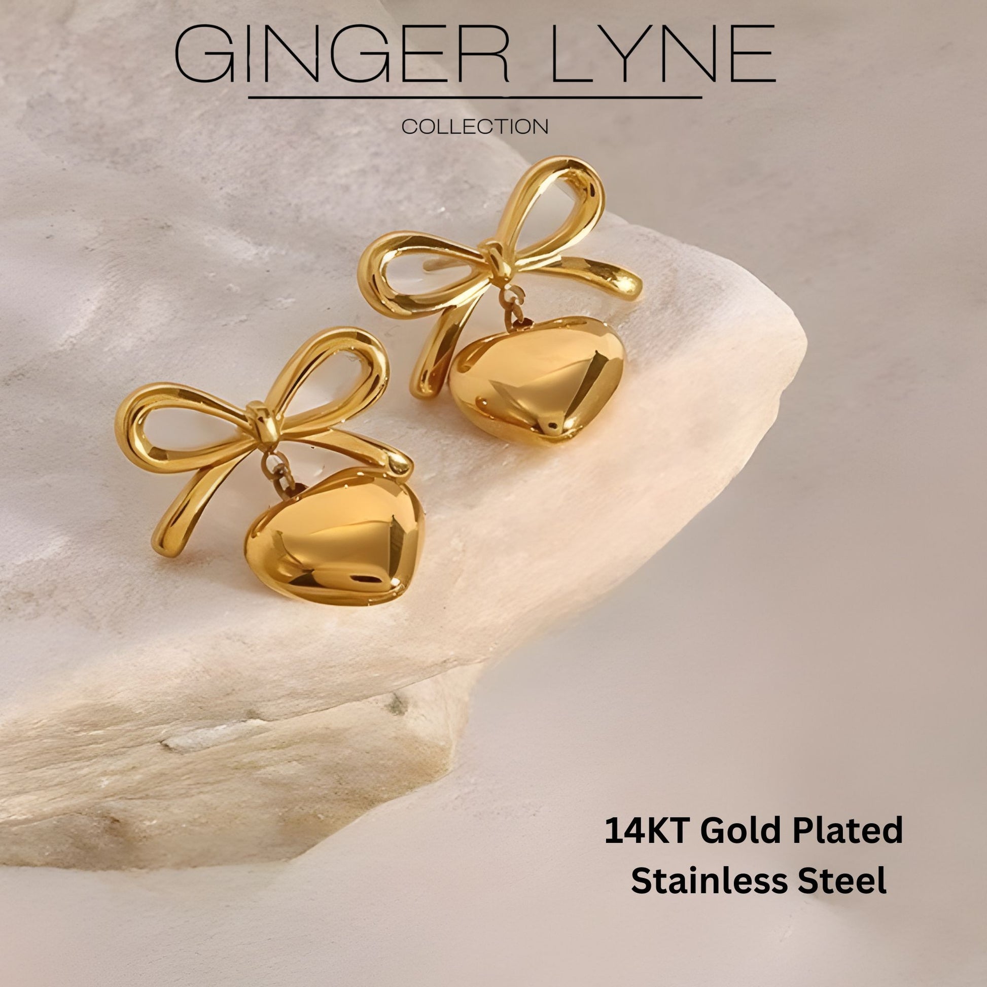 BowHeartDangleEarringsforWomen14ktGold-PlatedStainlessSteelbyGingerLyne_Gold-2