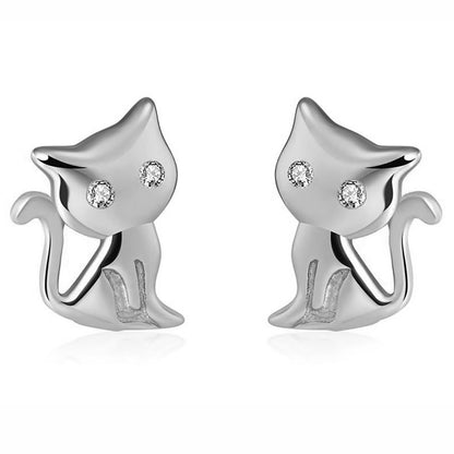 Kitty Cat Stud Earrings for Women Sterling Silver Cz Ginger Lyne Collection