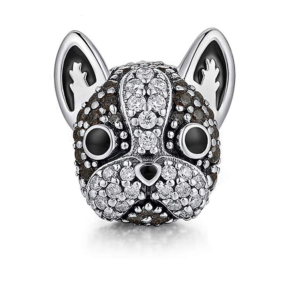 Boston Terrier Frenchie Dog Charm European Bead CZ Sterling Silver Ginger Lyne Collection