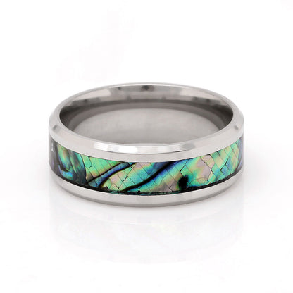 IndigoWeddingBandRing8mmStainlessSteelMensWomensGingerLyneCollection_Silver-2