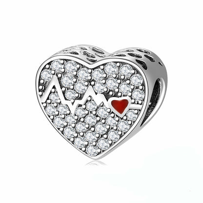 Heartbeat Love Heart Bead Charm Clear Cubic Zirconia Sterling Silver Womens Ginger Lyne Collection