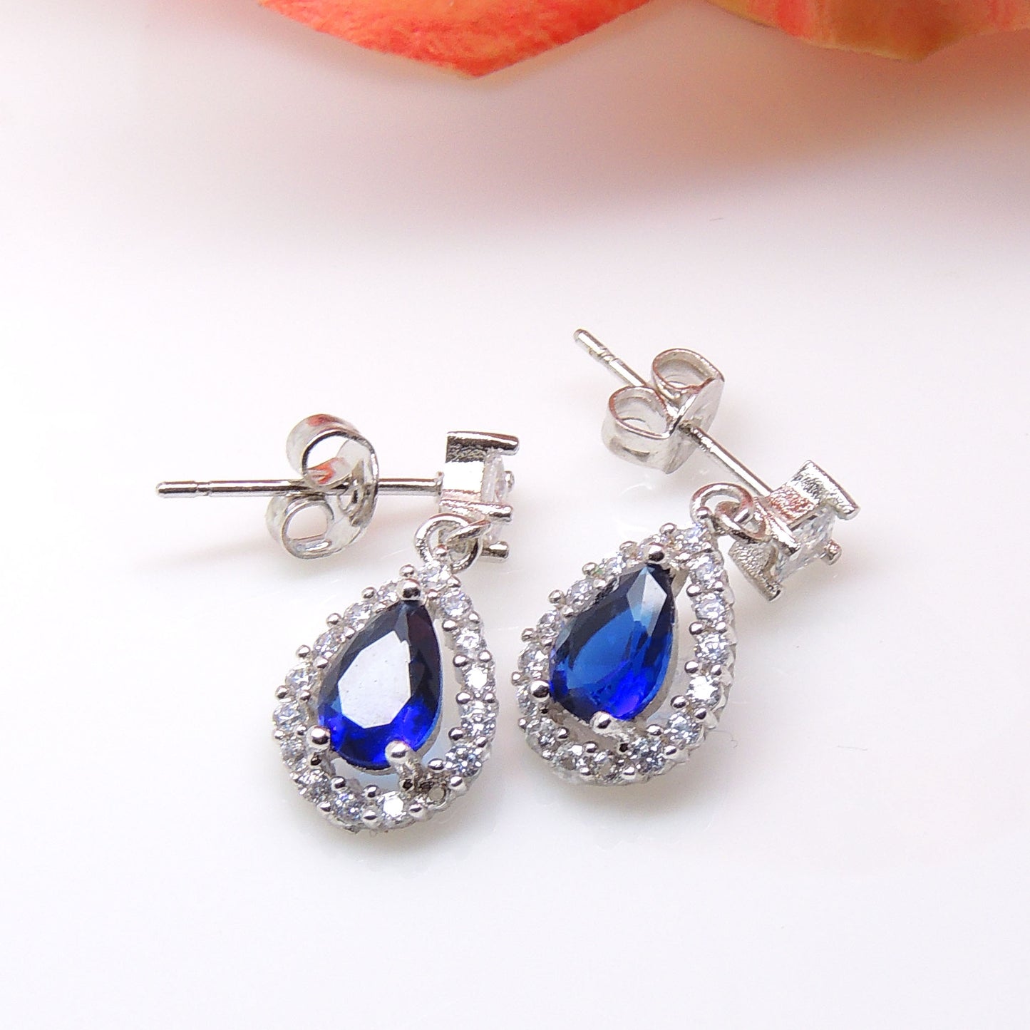 Sonoma Stud Dangle Earrings Blue Pear Clear Cz Womens Ginger Lyne Collection