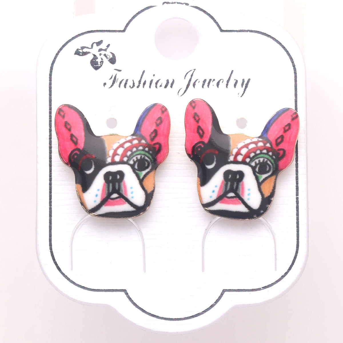 French Bulldog Boston Terrier Stud Earrings Enamel Colorful From the Ginger Lyne Collection - Style 1