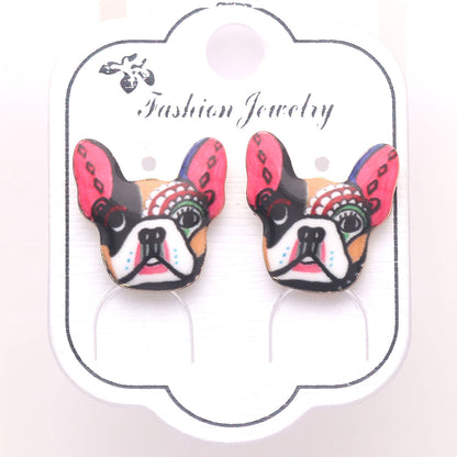 French Bulldog Boston Terrier Stud Earrings Enamel Colorful From the Ginger Lyne Collection - Style 1