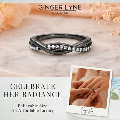 QueenaSterlingSilverBlackWeddingBandforWomenHalfEternityCzAnniversaryRingbyGingerLyneCollection_BlackClearStones-4