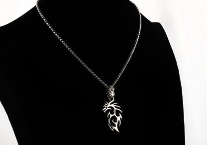 Dragon Flame Necklace for Men or Women Stainless Steel Gothic Biker Ginger Lyne Collection