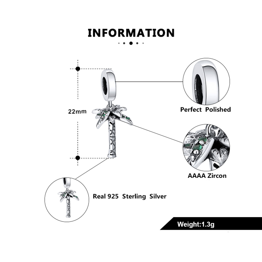 Palm Tree Charm European Bead Green CZ Sterling Silver Ginger Lyne Collection