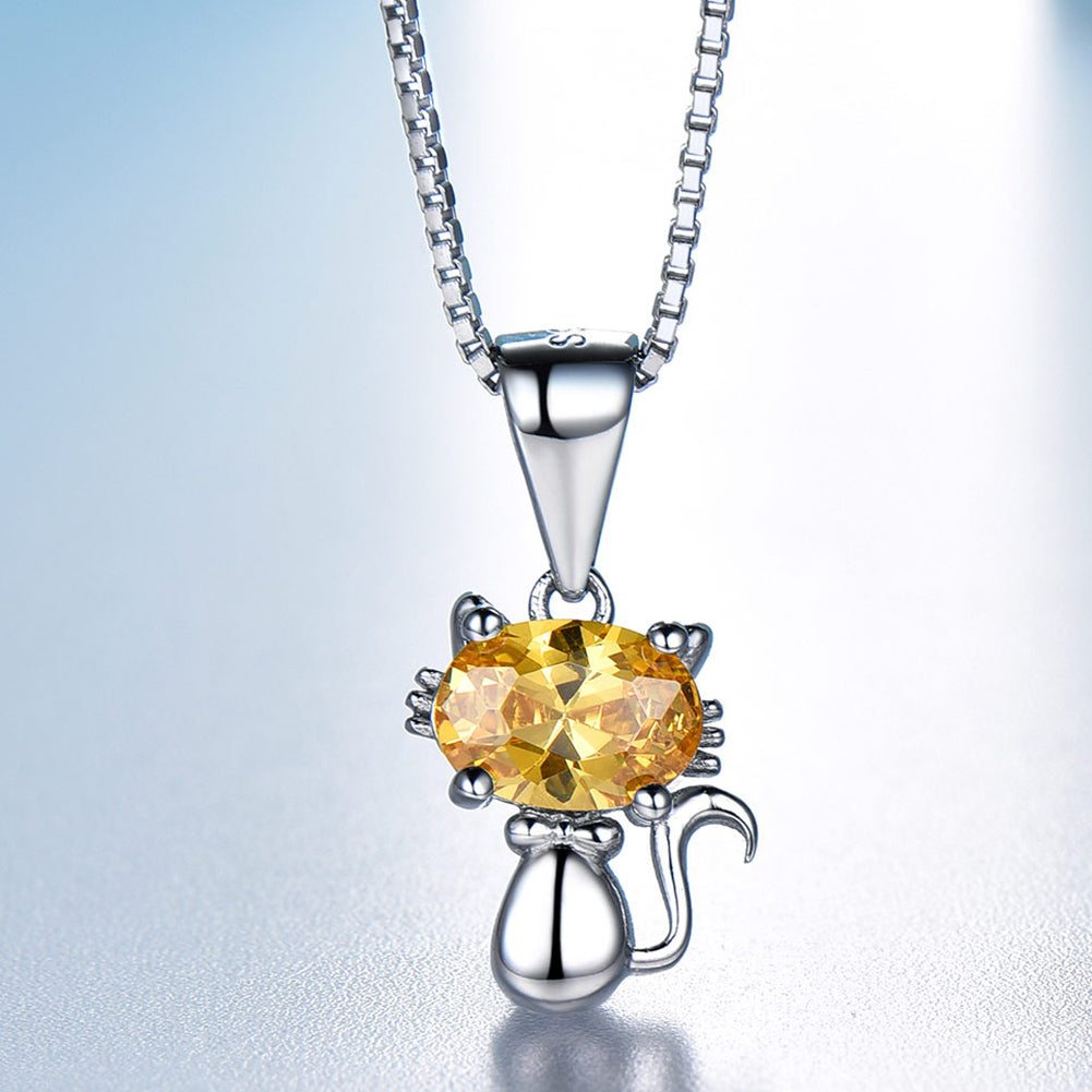 Kitty Cat Necklace for Girls and Women Citrine Sterling Silver Ginger Lyne Collection