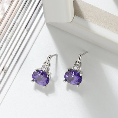 Drop Stud Earrings for Women Purple Oval Cz Sterling Silver Womens Ginger Lyne Collection