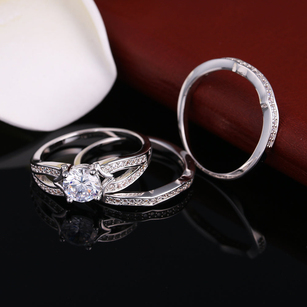 Rebecca Bridal Set Cz 3Pc Engagement Ring 2 Bands Womens Ginger Lyne Collection