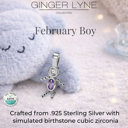 Baby Boy Birthstone Charm Children Pendants for Mom or Grandma Necklace by Ginger Lyne CZ Sterling Silver - Boy February