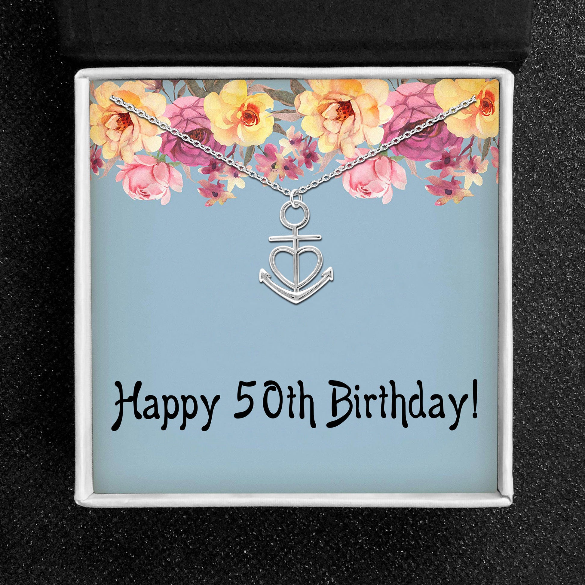 50th Birthday Greeting Card Silver Anchor Heart Necklace Womens Ginger Lyne Collection