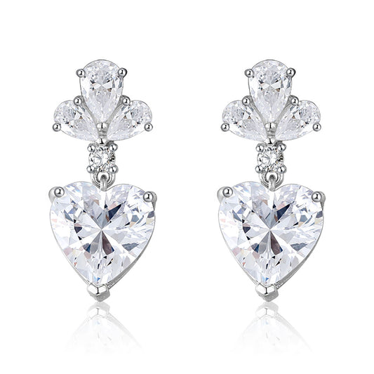 Heart Drop Stud Earrings for Women Sterling Silver Clear Cz Womens Ginger Lyne Collection