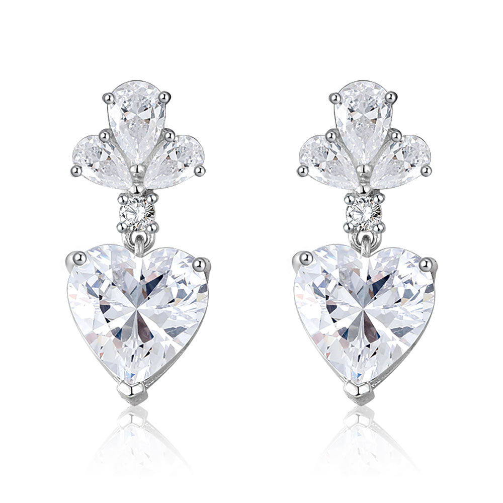 Heart Drop Stud Earrings for Women Sterling Silver Clear Cz Womens Ginger Lyne Collection