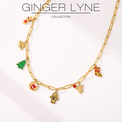 ChristmasCharmPaperclipChainNecklaceforWomen14ktGoldoverStainlessSteelAdjustableto18"byGingerLyneCollection_Necklace-Gold-2