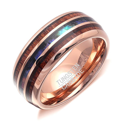 Tungsten Wedding Band Ring 8mm Men Women Koa Wood Abalone Ginger Lyne Collection