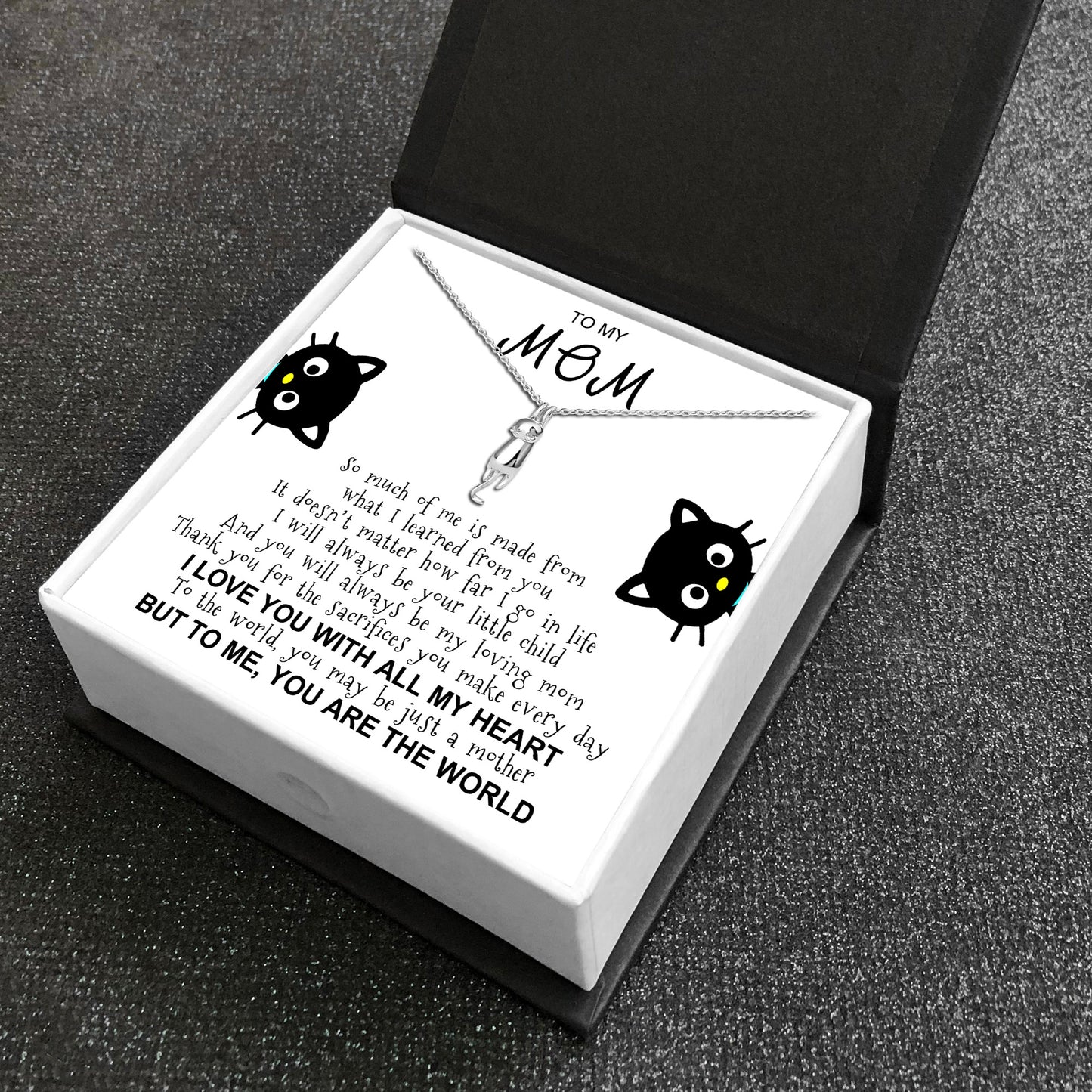 Hanging Cat Necklace Mom Greeting Card Sterling Silver Gift for Women Ginger Lyne Collection - Mom-07 - Mom-007