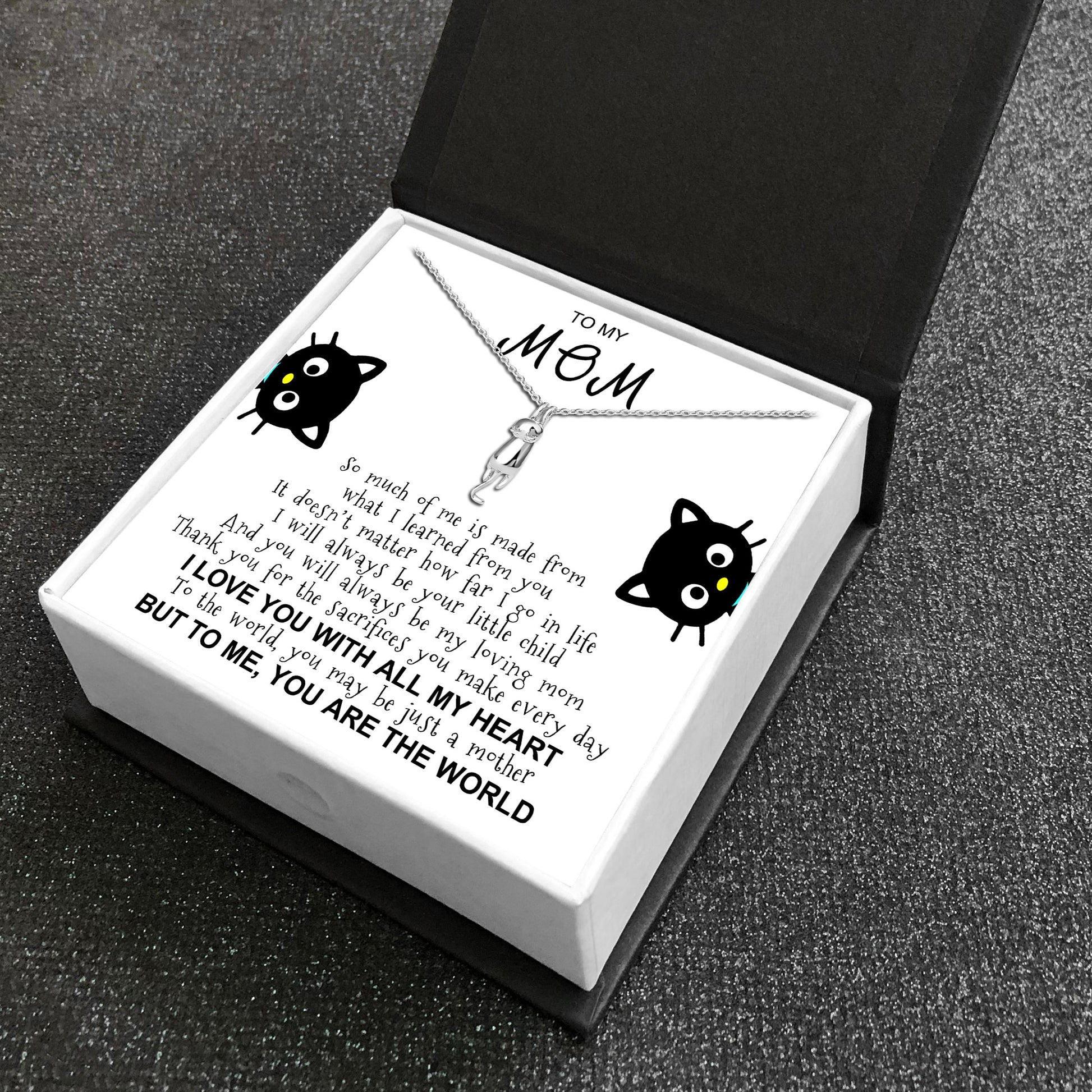 Hanging Cat Necklace Mom Greeting Card Sterling Silver Gift for Women Ginger Lyne Collection - Mom-07 - Mom-007