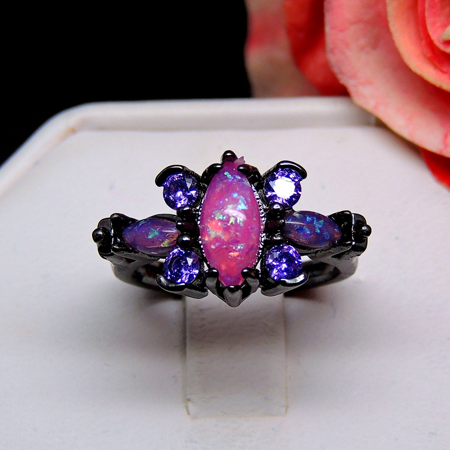 Logan Butterfly Promise Ring for Women Pink Fire Opal Purple Cz Ginger Lyne Collection