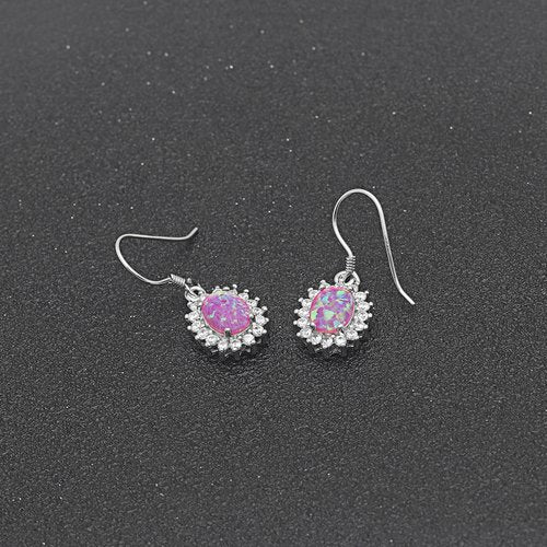 Fire Opal Hook Dangle Earrings for Women Cz Sterling Silver Ginger Lyne Collection - Purple