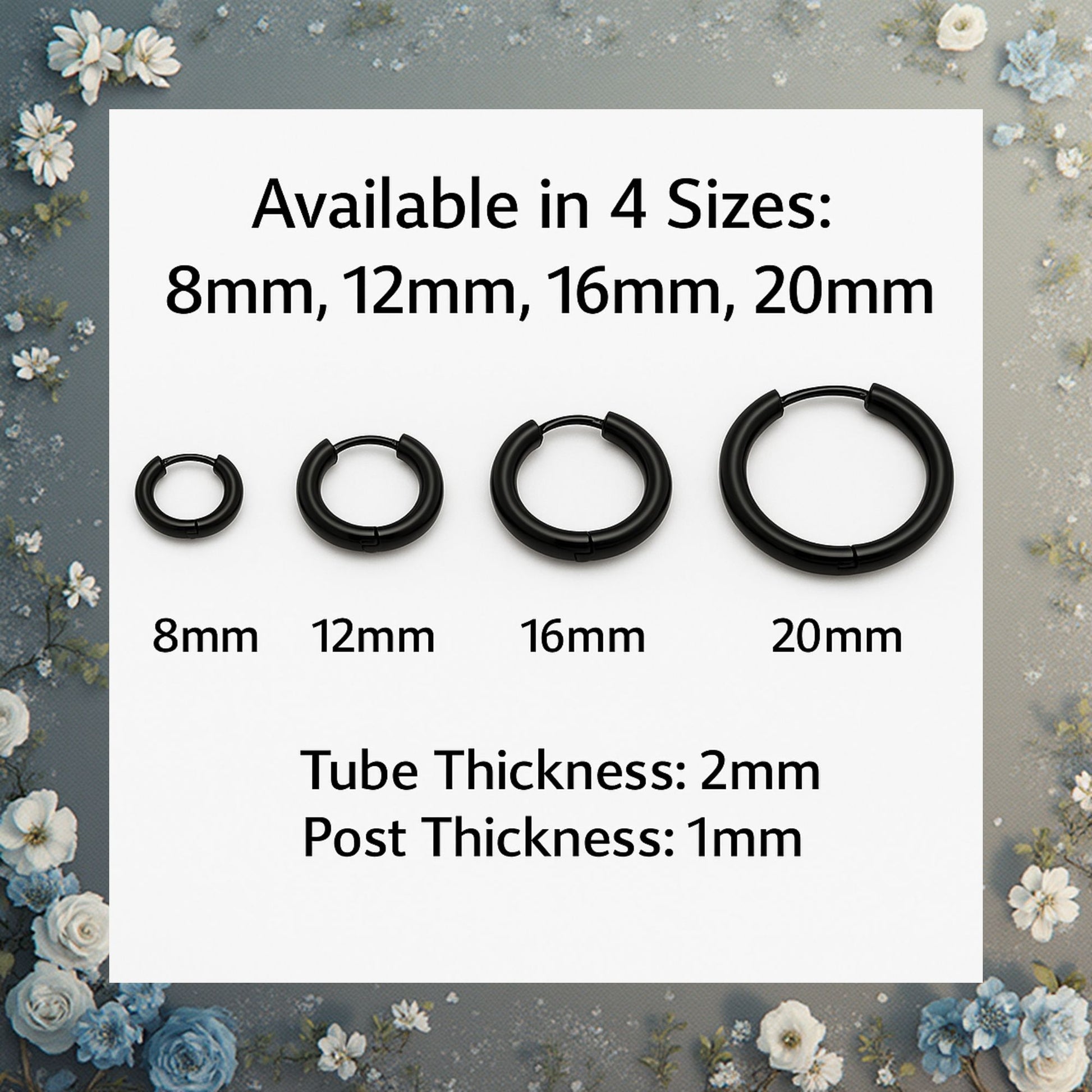Stainless Steel Hoop Earrings by Ginger Lyne Huggie Style for Lobe Cartilage Piercing Body Jewelry - Black-20mm