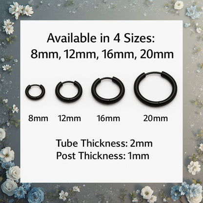 Stainless Steel Hoop Earrings by Ginger Lyne Huggie Style for Lobe Cartilage Piercing Body Jewelry - Black-20mm