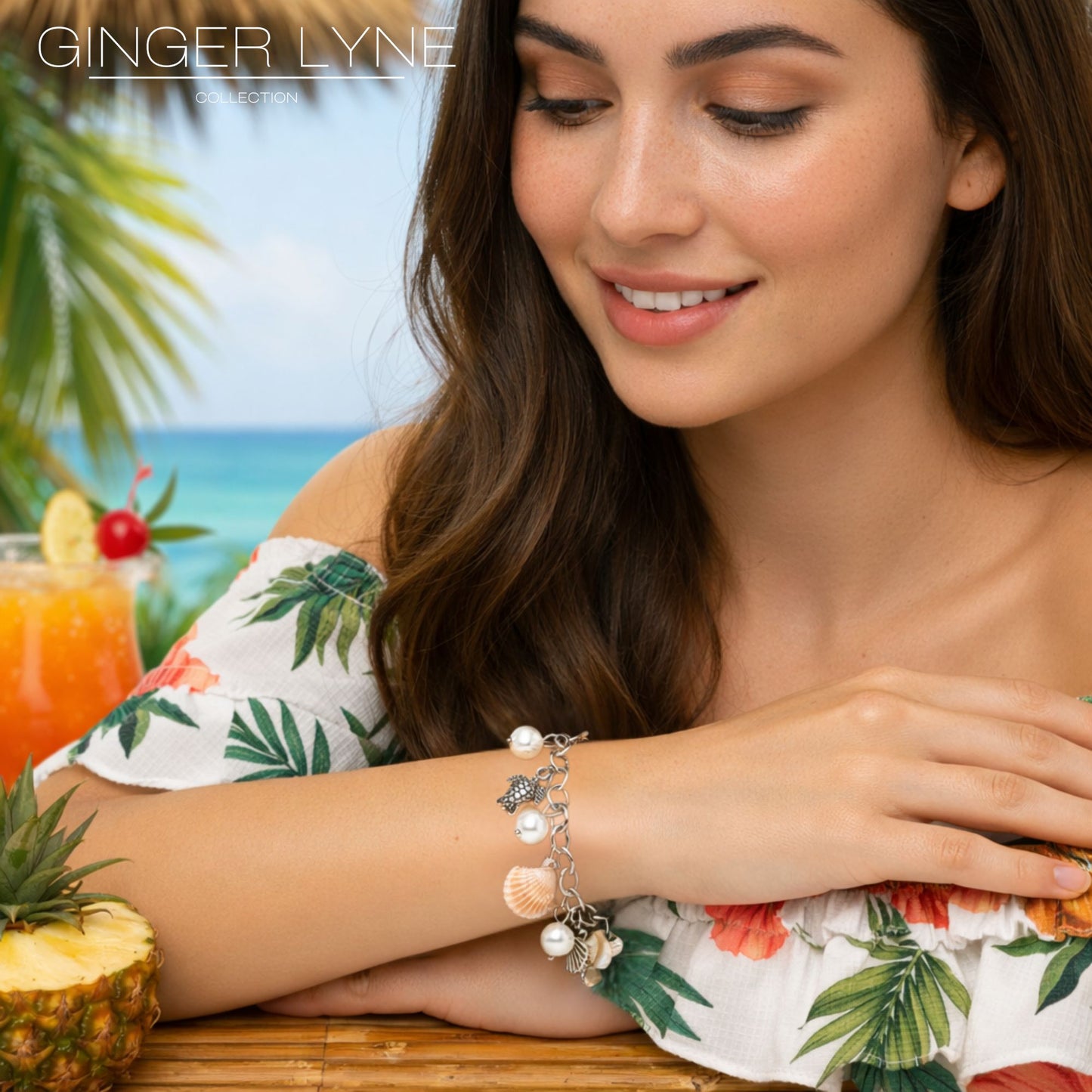 TurtlesandSeashellsCharmBraceletforWomenbyGingerLyneStainlessSteelSimulatedPearls_Silver-3