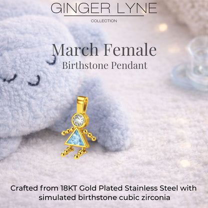 Birthstone Family Pendant for Mom by Ginger Lyne Stainless Steel Cubic Zirconia Charms For Grandma Necklace_Female-March-Gold-3