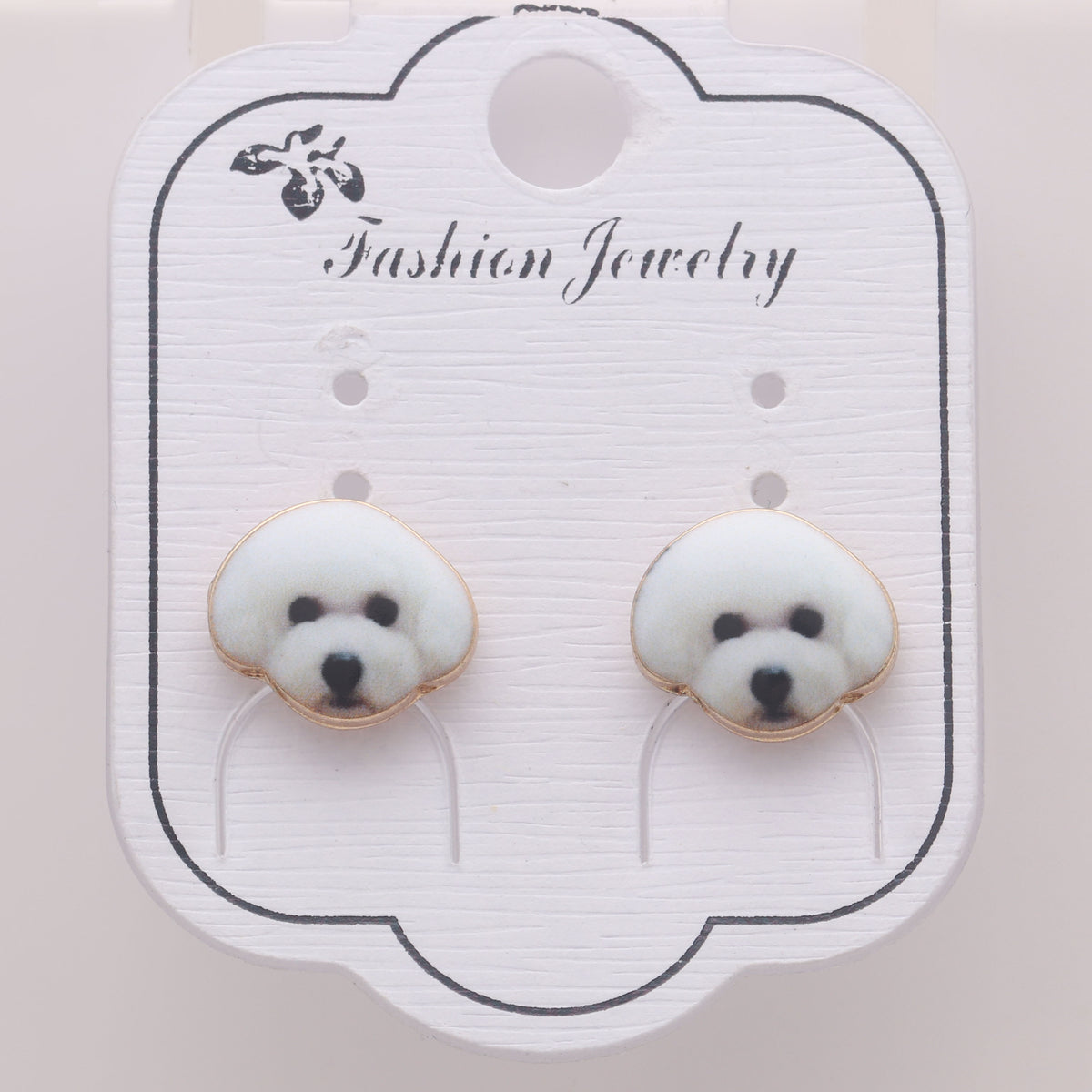 Bichon Frise White Puppy Dog Stud Earrings for Women Enamel Ginger Lyne Collection - White