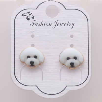 Bichon Frise White Puppy Dog Stud Earrings for Women Enamel Ginger Lyne Collection - White
