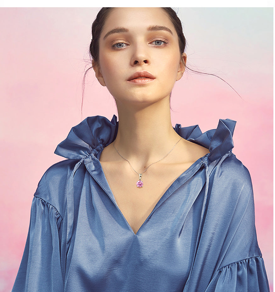 Solitaire Birthstone Necklace for Women Cz Sterling Silver Ginger Lyne Collection - July-Ruby Pink