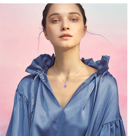 Solitaire Birthstone Necklace for Women Cz Sterling Silver Ginger Lyne Collection - July-Ruby Pink
