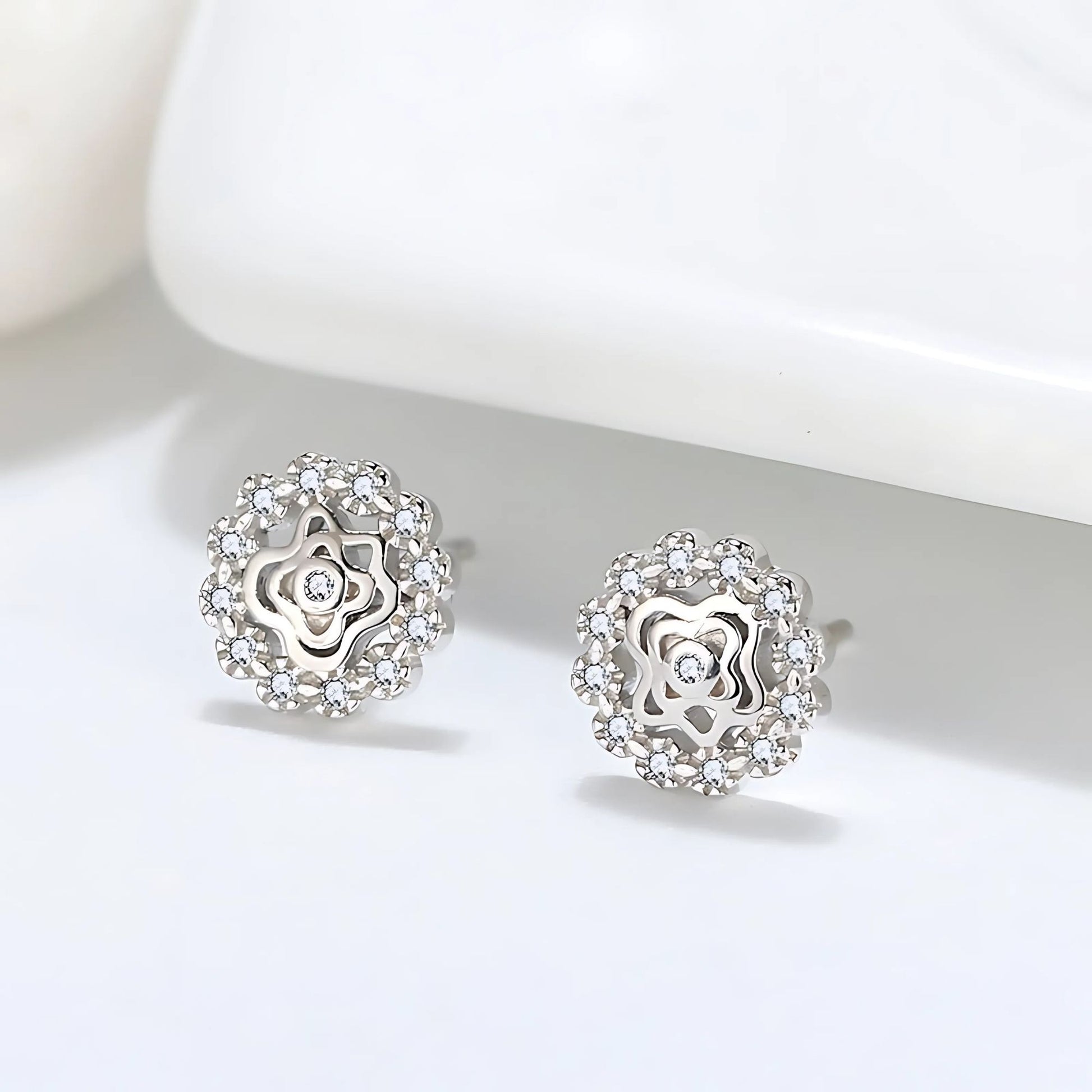 CelticStudEarringsforWomenSterlingSilverClearCzWomensGingerLyneCollection_Silver-2