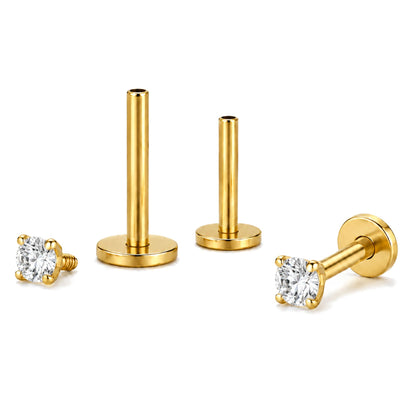 GoldPlatedTitaniumFlatBackEarrings3mmClearRoundSolitaireCZStudEarringsforWomen,ConchHelixTragusLabretPiercingJewelry6Pc_Clear-1