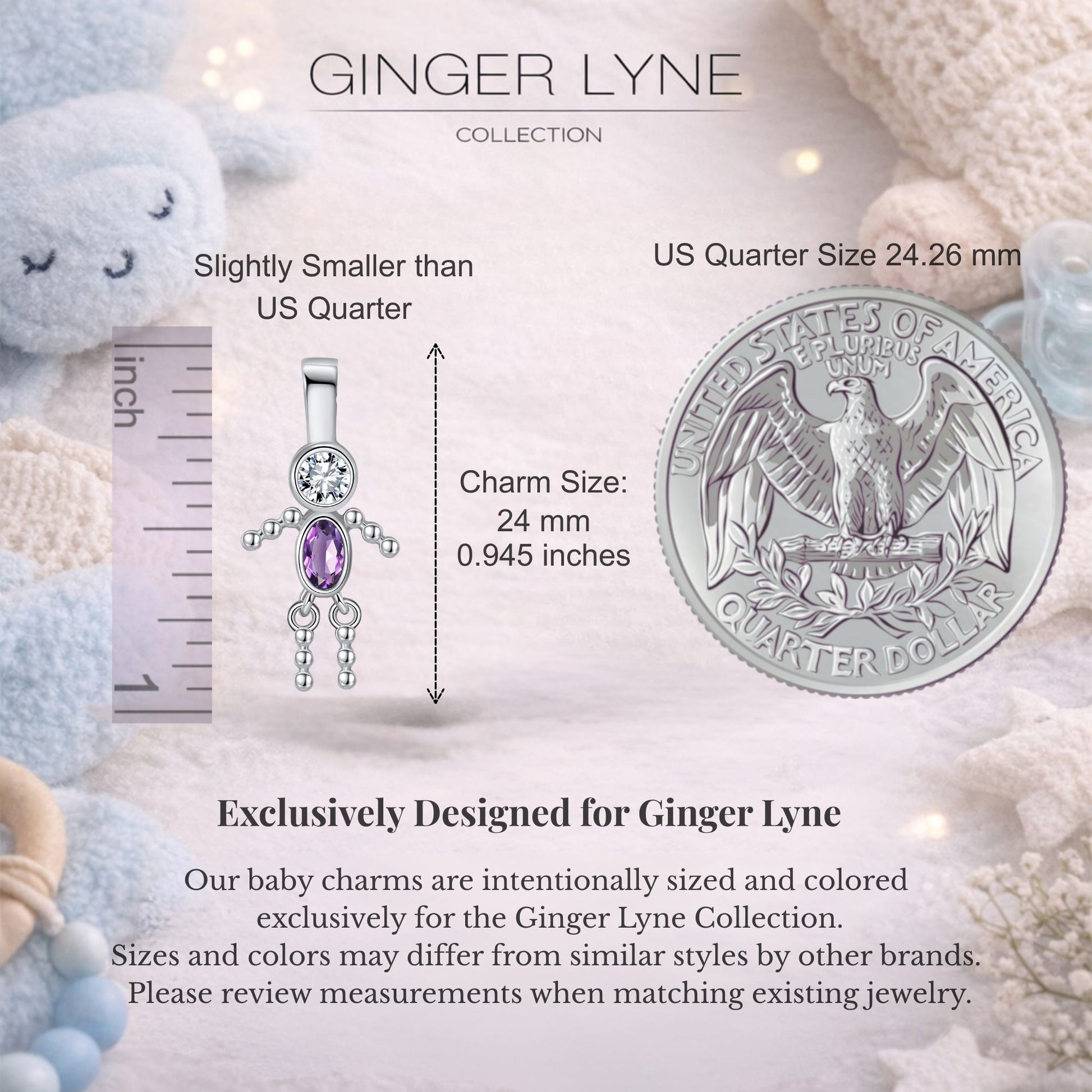 Baby Boy Birthstone Charm Children Pendants for Mom or Grandma Necklace by Ginger Lyne CZ Sterling Silver - Boy February