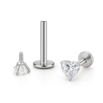 SmallHeartSolitaireFlatBackStudEarringsBodyPiercingsbyGingerLyne2Sets3mmCZStainlessSteel16g6mmand8mmLengths_Clear-1