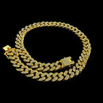 Load image into Gallery viewer, Gold Cuban Link Chain Necklace Iced Out Hip Hop Men Women Ginger Lyne Collection - 18 Inch Gold
