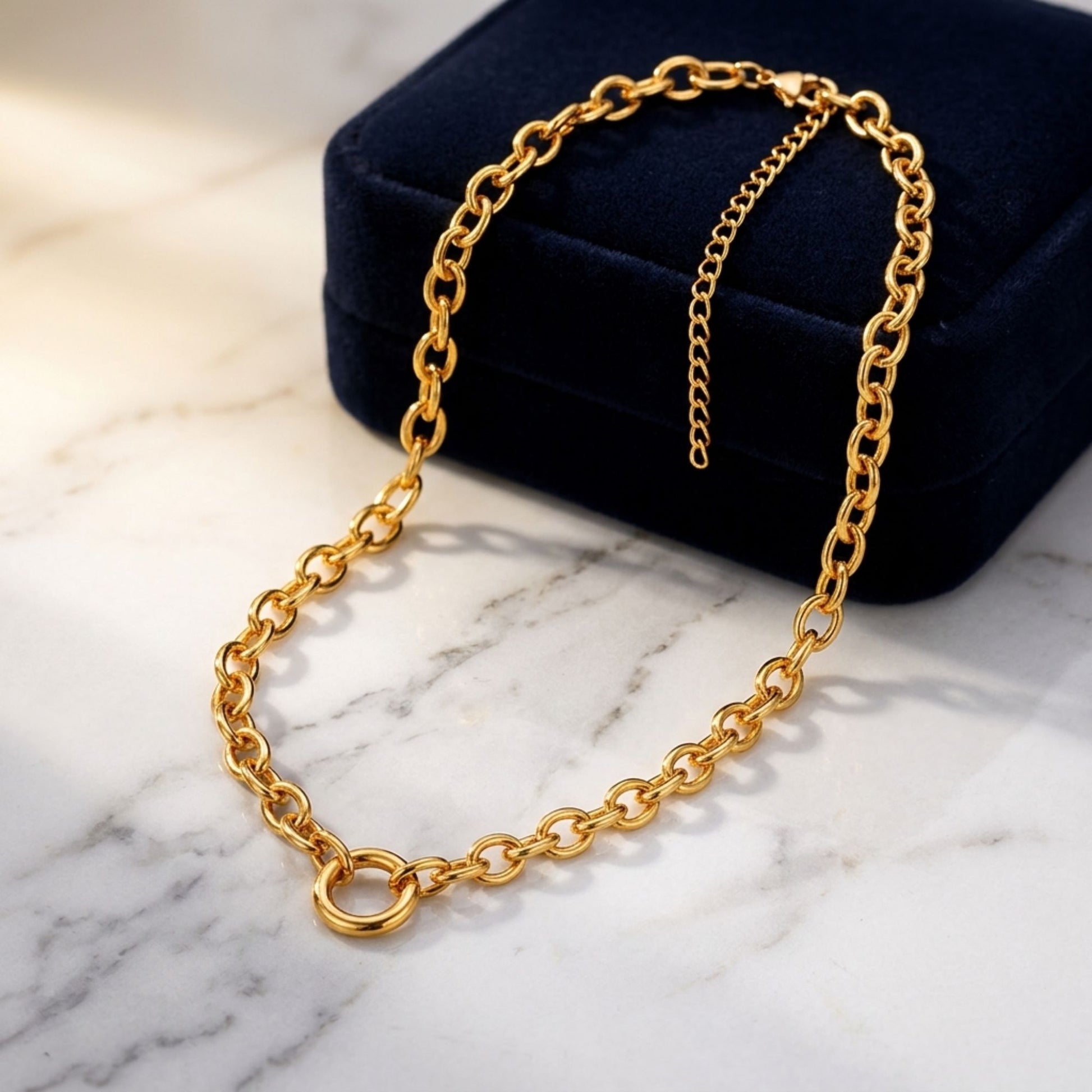 Carabiner Charm Necklace for Women O Link Chain Round Holder Stainless Steel by Ginger Lyne - 14mm/Gold