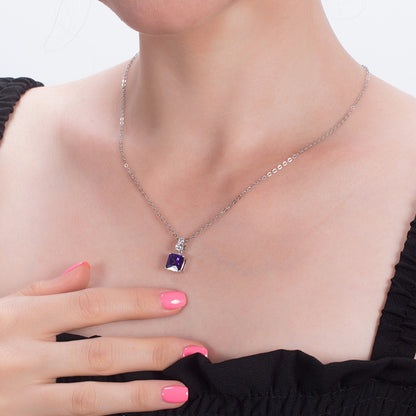 Square Pendant Necklace for Women Purple Cz Sterling Silver Ginger Lyne Collection