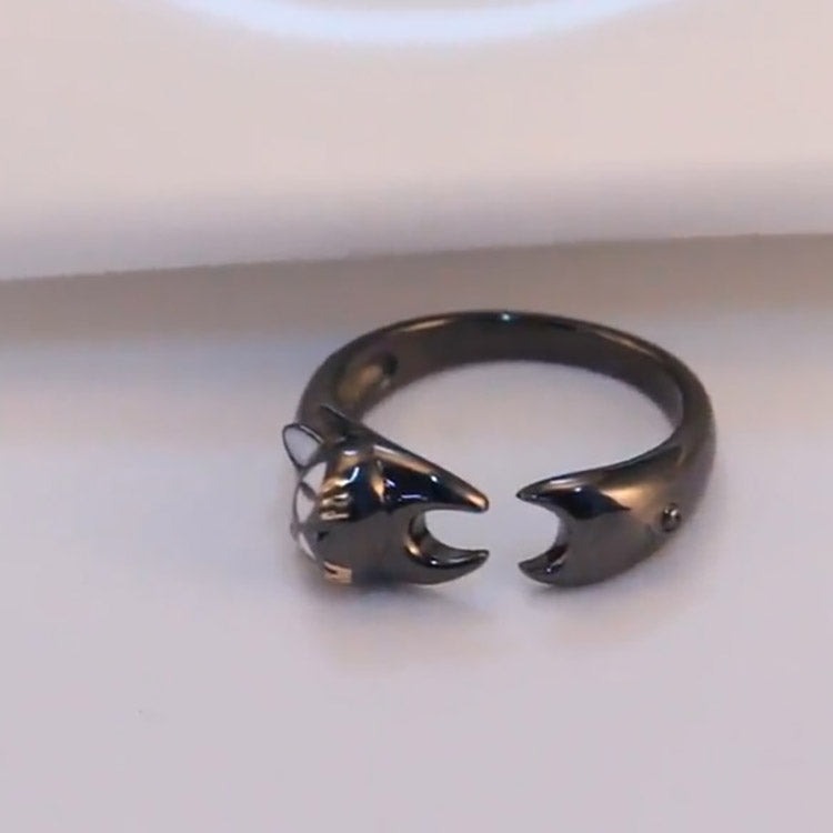 Ginny Cat Kitty Wrap Black Sterling Silver Ring Girl Women Ginger Lyne Collection