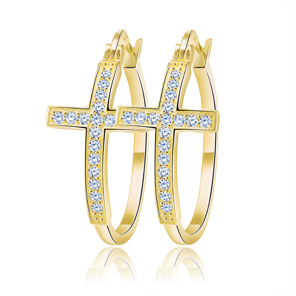 Cross Hoop Earrings for Women Religious Jesus Cubic Zirconia Ginger Lyne Collection - Gold