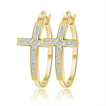 Load image into Gallery viewer, Cross Hoop Earrings for Women Religious Jesus Cubic Zirconia Ginger Lyne Collection - Gold
