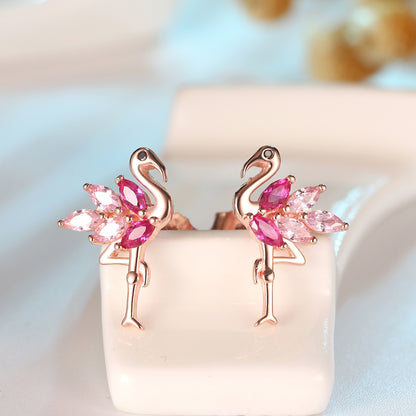 Pink Flamingo Earrings for Women Cz Rose Sterling Silver Ginger Lyne Collection - Earrings
