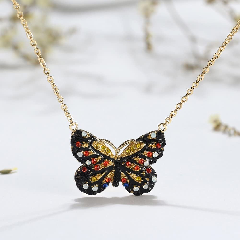 Butterfly Chain Pendant Necklace for Women Red Cubic Zirconia Ginger Lyne Collection - Red