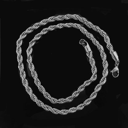Silver Twisted Rope Chain Necklace 24 Inch 6mm Stainless Steel Hip Hop for Women by Ginger Lyne - 24 Inch Silver