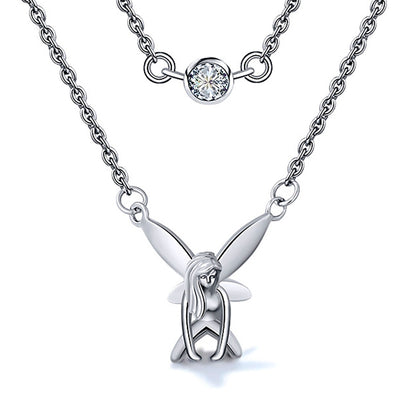 Fairy Sterling Silver Double Chain Pendant Necklace Girls Ginger Lyne Collection