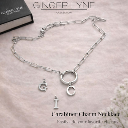 Paperclip Link Circle Carabiner Intial Letter Charm Holder Necklace for Women Stainless Steel 20" Ginger Lyne